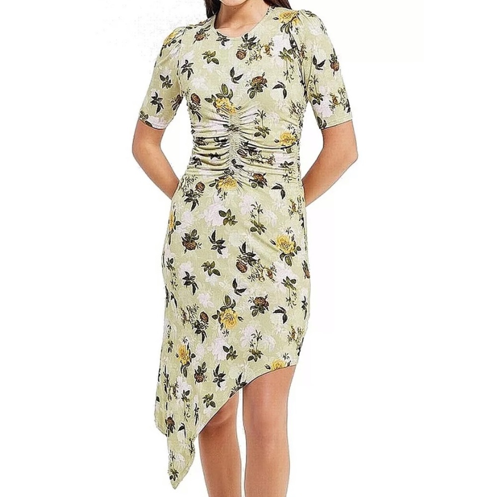 Topshop Asymmetrical Rushed Floral Green Dress NWT